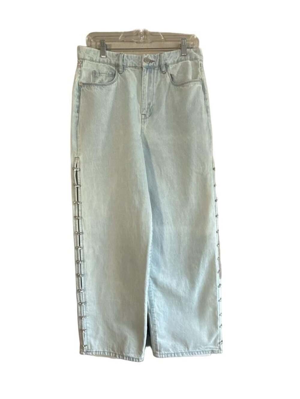 BlankNYC The Franklin Rhinestone Slit Side Embellished Wide Leg Jeans